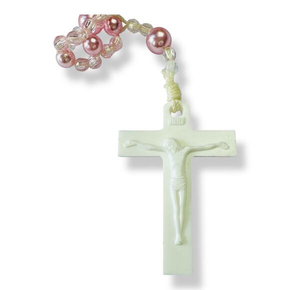 Vintage Pink Plastic Double Strand Rosary - Picture 4 of 4